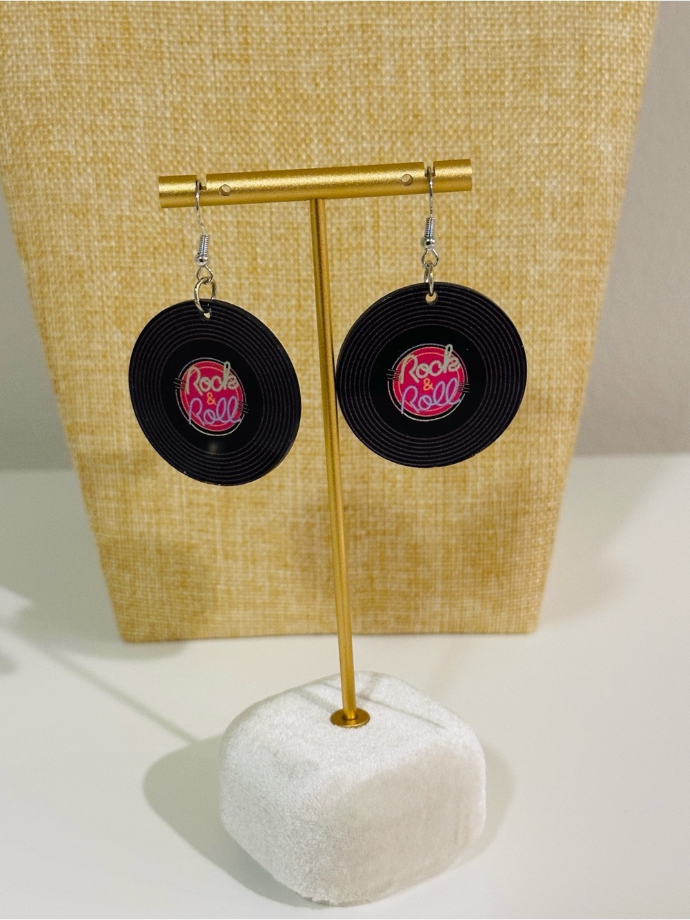 Fashion Jewelry Black & Pink Rock 'n' Roll Vinyl Record Earrings